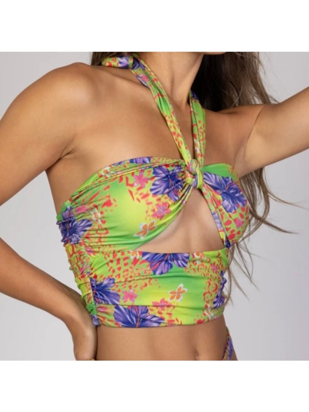 I.AM.GIA Tropical Halter Top - Green Purple Pink - Size XS - Picture 1 of 7